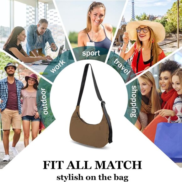 Nylon Crescent Shoulder Bag for Women Men,Crossbody Bag with Adjustable Strap&Du - Picture 6 of 7